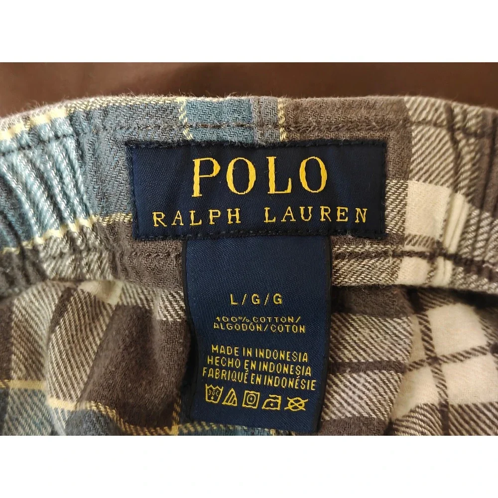 Polo Ralph Lauren Mens Blue Brown Plaid Flannel Pajama Pants Size Large L